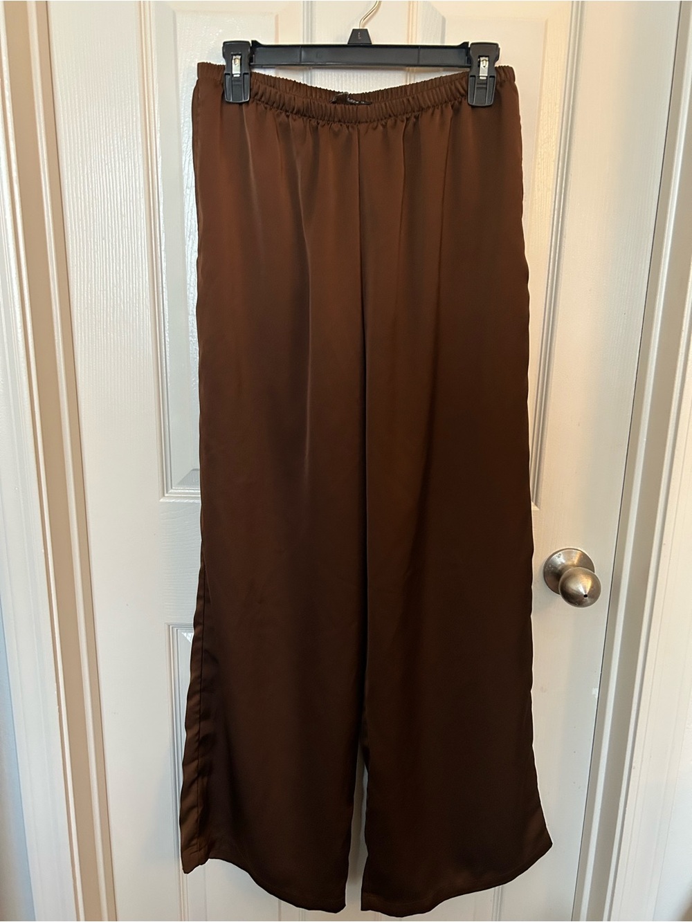 High-Rise Wide-Leg Pull-On Trousers in Chocolate Brown